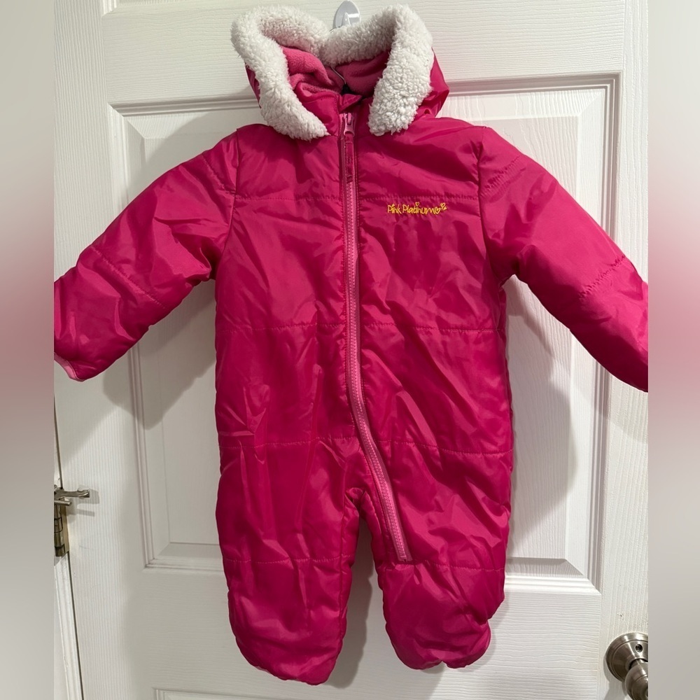 Pink Platinum Pink Snowsuit with White Trim